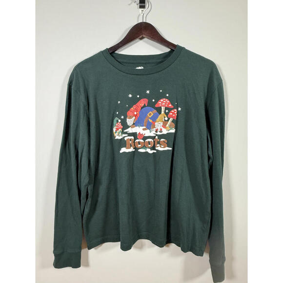 Roots “Gnome & Mushroom” Graphic Long Sleeve Shirt – Forest Green (Size L) - Picture 2 of 4